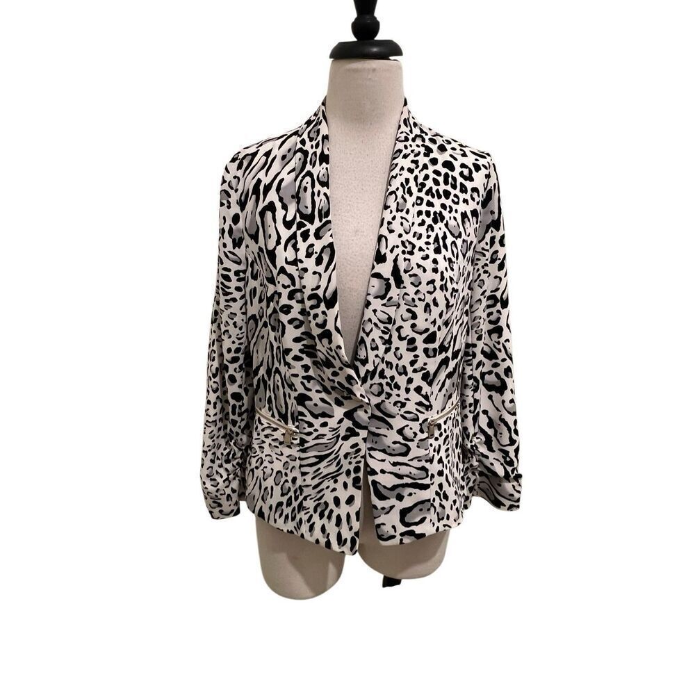 Cache Women's Animal Print Single Breasted Blazer Jacket White Black Size 8
